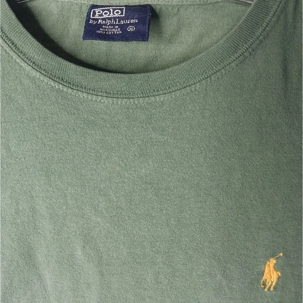 Polo Ralph Lauren T-Shirt‎ Men Medium Green Long Sleeve Cotton Pony Logo
